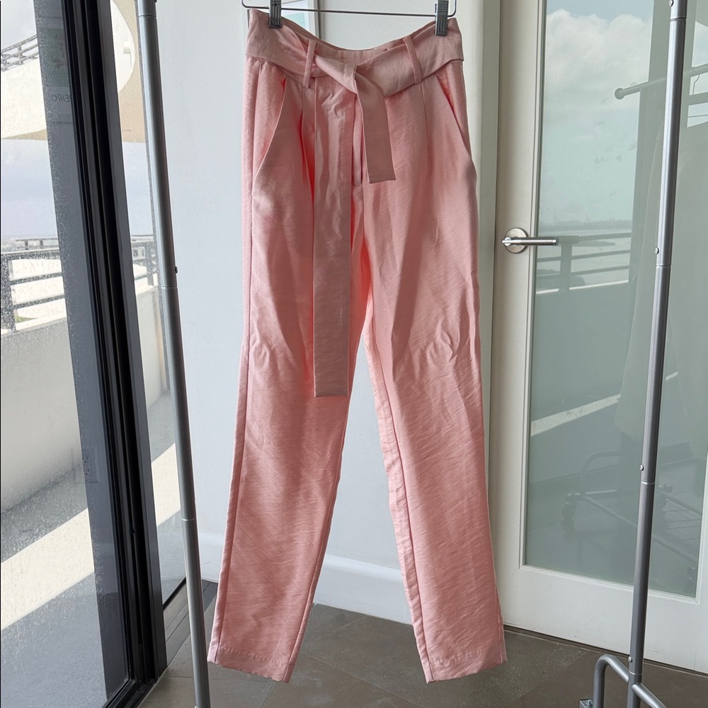Light Pink High-Waist Tie Belt Trousers